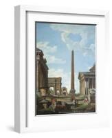 A Capriccio with Roman Ruins and a Scene from the Life of Belisarius-Giovanni Paolo Panini-Framed Giclee Print