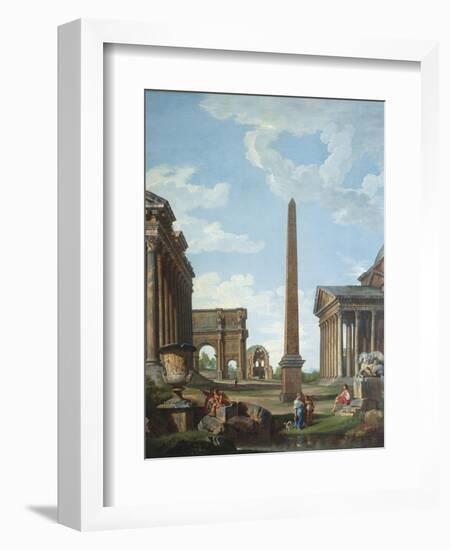 A Capriccio with Roman Ruins and a Scene from the Life of Belisarius-Giovanni Paolo Panini-Framed Giclee Print