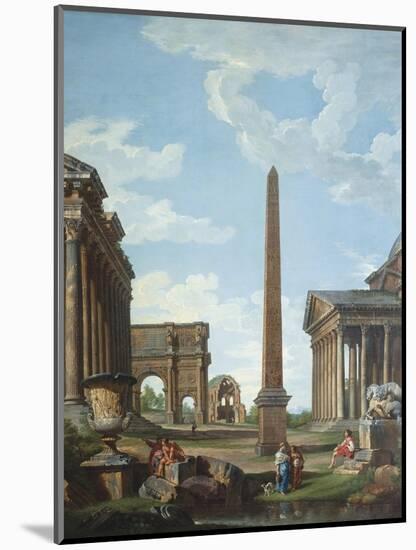 A Capriccio with Roman Ruins and a Scene from the Life of Belisarius-Giovanni Paolo Panini-Mounted Giclee Print