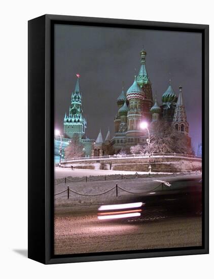 A Car Rides by the Moscow Kremlin-null-Framed Stretched Canvas