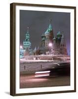 A Car Rides by the Moscow Kremlin-null-Framed Premium Photographic Print