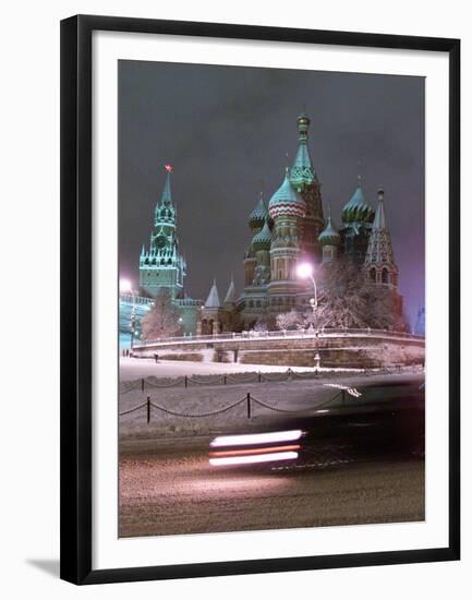 A Car Rides by the Moscow Kremlin-null-Framed Premium Photographic Print