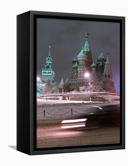 A Car Rides by the Moscow Kremlin-null-Framed Stretched Canvas