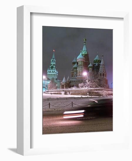 A Car Rides by the Moscow Kremlin-null-Framed Photographic Print