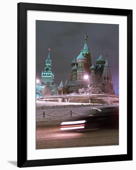 A Car Rides by the Moscow Kremlin-null-Framed Photographic Print