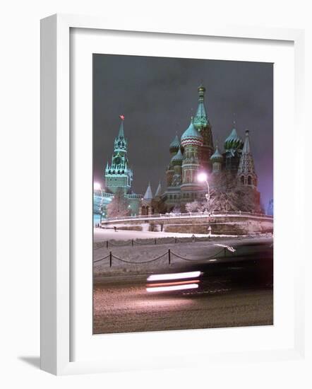 A Car Rides by the Moscow Kremlin-null-Framed Photographic Print