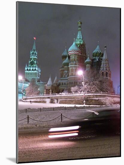 A Car Rides by the Moscow Kremlin-null-Mounted Photographic Print