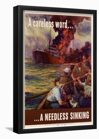 A Careless Word A Needless Sinking WWII War Propaganda Art Print Poster-null-Framed Poster