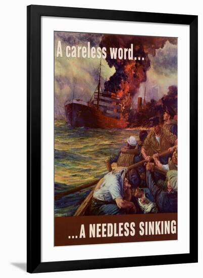 A Careless Word... A Needless Sinking - WWII War Propaganda-null-Framed Art Print