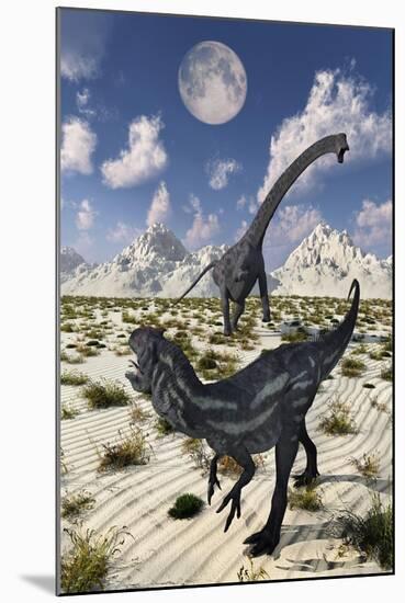 A Carnivorous Allosaurus Confronting a Giant Diplodocus-Stocktrek Images-Mounted Art Print