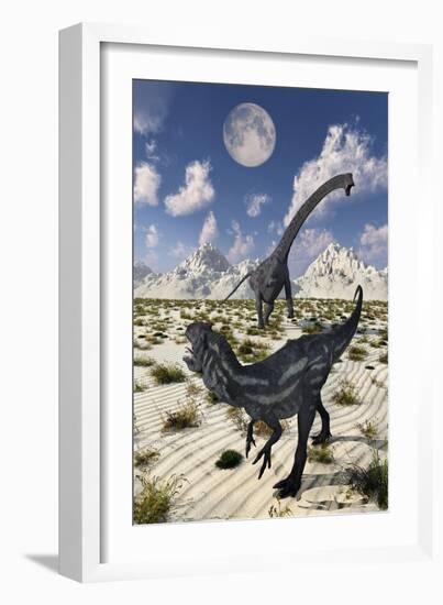 A Carnivorous Allosaurus Confronting a Giant Diplodocus-Stocktrek Images-Framed Art Print