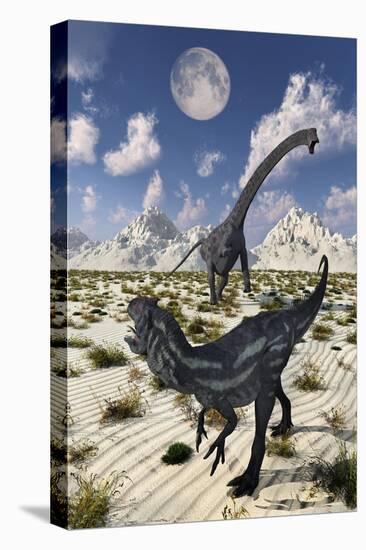 A Carnivorous Allosaurus Confronting a Giant Diplodocus-Stocktrek Images-Stretched Canvas
