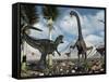 A Carnivorous Allosaurus Confronts a Giant Diplodocus Herbivore During the Jurassic Period on Earth-Stocktrek Images-Framed Stretched Canvas