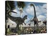 A Carnivorous Allosaurus Confronts a Giant Diplodocus Herbivore During the Jurassic Period on Earth-Stocktrek Images-Stretched Canvas