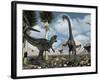 A Carnivorous Allosaurus Confronts a Giant Diplodocus Herbivore During the Jurassic Period on Earth-Stocktrek Images-Framed Photographic Print