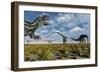 A Carnivorous Allosaurus Stalking a Herd of Diplodocus Dinosaurs-Stocktrek Images-Framed Art Print