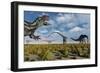 A Carnivorous Allosaurus Stalking a Herd of Diplodocus Dinosaurs-Stocktrek Images-Framed Art Print