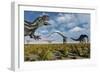A Carnivorous Allosaurus Stalking a Herd of Diplodocus Dinosaurs-Stocktrek Images-Framed Art Print