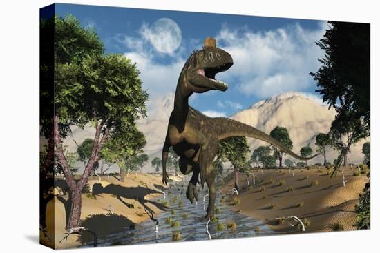 A Carnivorous Cryolophosaurus Dinosaur Walking Along a Stream-Stocktrek Images-Stretched Canvas