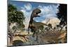 A Carnivorous Cryolophosaurus Dinosaur Walking Along a Stream-Stocktrek Images-Mounted Art Print