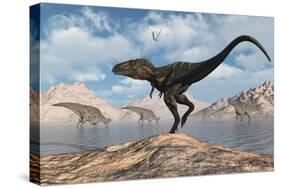 A Carnivorous Nanotyrannus Stalking a Herd of Corythosaurus-Stocktrek Images-Stretched Canvas