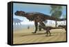 A Carnotaurus Mother Brings Her Offspring Down to a River to Drink-null-Framed Stretched Canvas