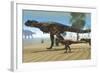 A Carnotaurus Mother Brings Her Offspring Down to a River to Drink-null-Framed Art Print