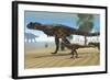 A Carnotaurus Mother Brings Her Offspring Down to a River to Drink-null-Framed Art Print