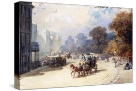 A Carriage at Hyde Park Corner, London, (Pencil, W/C, Bodycolour Heightened with White)-Eugene-Louis Lami-Stretched Canvas