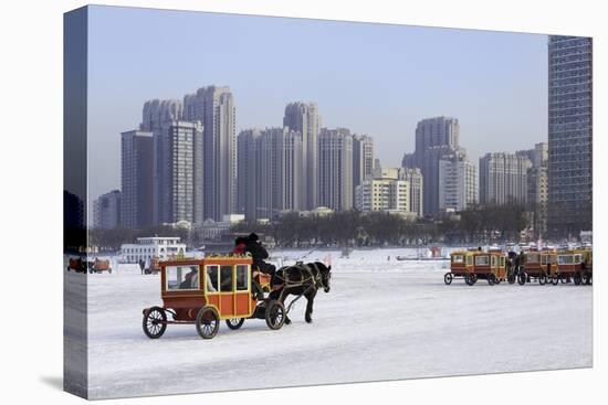 A Carriage on the Icebound Songhua River in Harbin, Heilongjiang, China, Asia-Gavin Hellier-Stretched Canvas