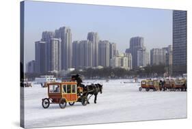 A Carriage on the Icebound Songhua River in Harbin, Heilongjiang, China, Asia-Gavin Hellier-Stretched Canvas