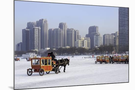 A Carriage on the Icebound Songhua River in Harbin, Heilongjiang, China, Asia-Gavin Hellier-Mounted Photographic Print