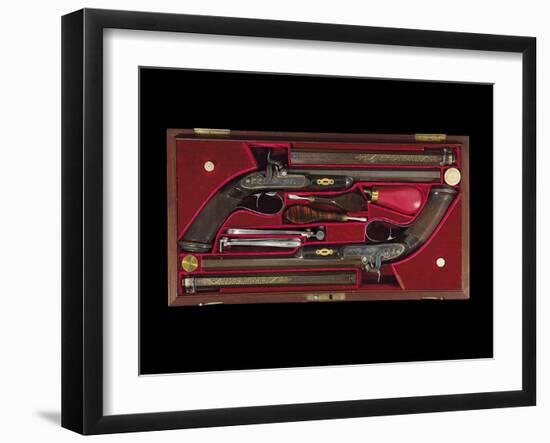 A Cased Pair of 'Best' Percussion Multigroove-Rifled Target Pistols-English School-Framed Giclee Print