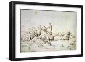 A Castle on a Rock in Mountainscape, 1540-Gherardo Cibo-Framed Giclee Print