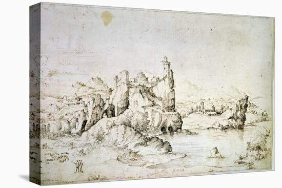 A Castle on a Rock in Mountainscape, 1540-Gherardo Cibo-Stretched Canvas