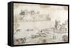 A Castle Surmounting Cliffs, with Studies of Galleons and Fishing Boats-Noel Gasselin-Framed Stretched Canvas