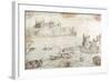 A Castle Surmounting Cliffs, with Studies of Galleons and Fishing Boats-Noel Gasselin-Framed Giclee Print