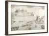 A Castle Surmounting Cliffs, with Studies of Galleons and Fishing Boats-Noel Gasselin-Framed Giclee Print