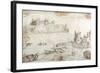 A Castle Surmounting Cliffs, with Studies of Galleons and Fishing Boats-Noel Gasselin-Framed Giclee Print