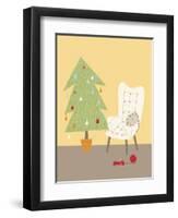 A Cat on a Chair Next to a Christmas Tree-null-Framed Premium Giclee Print