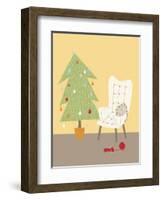 A Cat on a Chair Next to a Christmas Tree-null-Framed Giclee Print