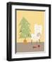 A Cat on a Chair Next to a Christmas Tree-null-Framed Giclee Print