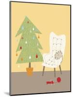 A Cat on a Chair Next to a Christmas Tree-null-Mounted Giclee Print