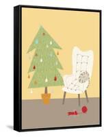 A Cat on a Chair Next to a Christmas Tree-null-Framed Stretched Canvas