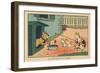 A Cat Plays with Tending Food to the Dog Attached to its Kennel.” Angling” ,1936 (Illustration)-Benjamin Rabier-Framed Giclee Print