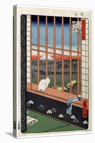 A Cat Sitting on the Window Seat, 19th Century-Ando Hiroshige-Stretched Canvas