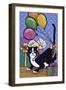 A Cat with 4 Balloons Tied to its Tail Surrounded by Gifts-Jan Panico-Framed Giclee Print