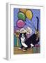 A Cat with 4 Balloons Tied to its Tail Surrounded by Gifts-Jan Panico-Framed Giclee Print