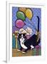 A Cat with 4 Balloons Tied to its Tail Surrounded by Gifts-Jan Panico-Framed Giclee Print