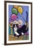 A Cat with 4 Balloons Tied to its Tail Surrounded by Gifts-Jan Panico-Framed Giclee Print